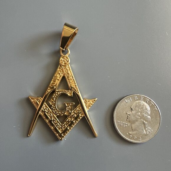 Men's Free Mason Stainless Steel Freemason Symbol Masonic Pendant Chain Gold - Picture 3 of 6
